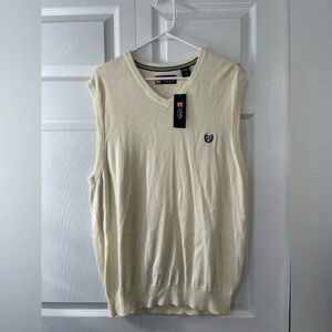 NWT Chaps Mens White V Neck Sleeveless Knitted Pullover Vest Sweater Size L
